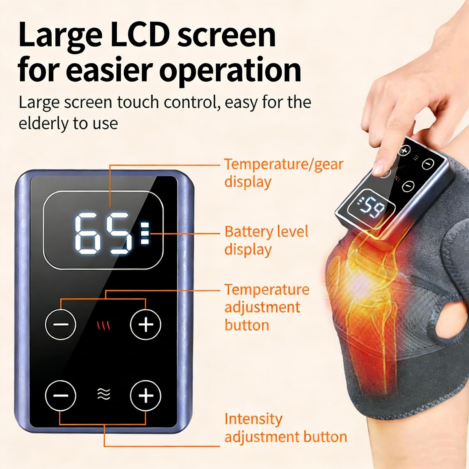 Masajeador de rodilla inalámbrico con calefacción con vibración y calor de luz roja, 5 modos de calor y 3 modos de masaje, calentamiento rápido, batería de 5000 mAh, ajuste cómodo para rodilla, hombro