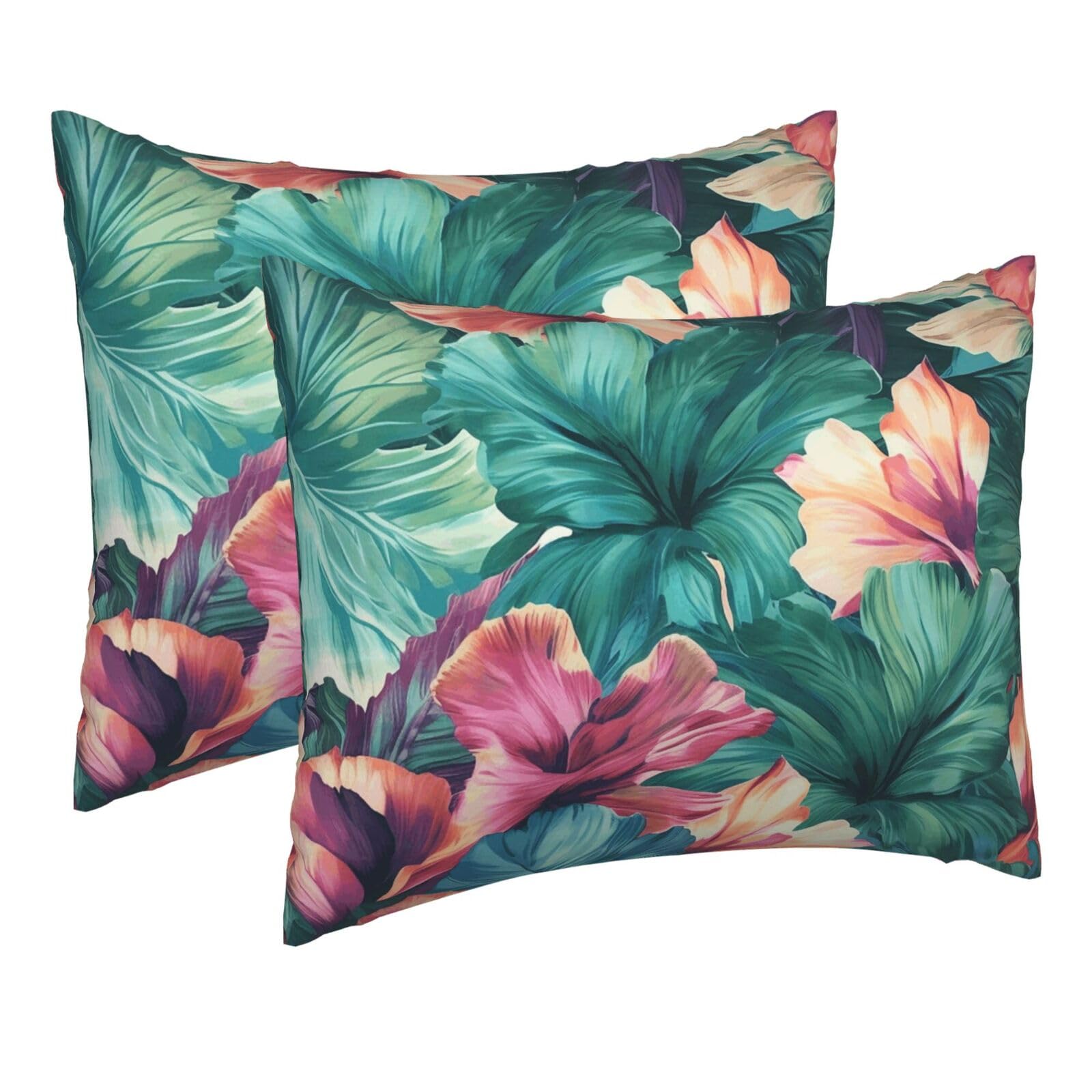 2 Pack Pillow Cases with Hidden Zipper, Soft Breathable Pillow Covers for Hair and Skin, Tropical Floral Pillowcases 16"x20" Bed Pillow Protectors Cover for Sleeping Gifts