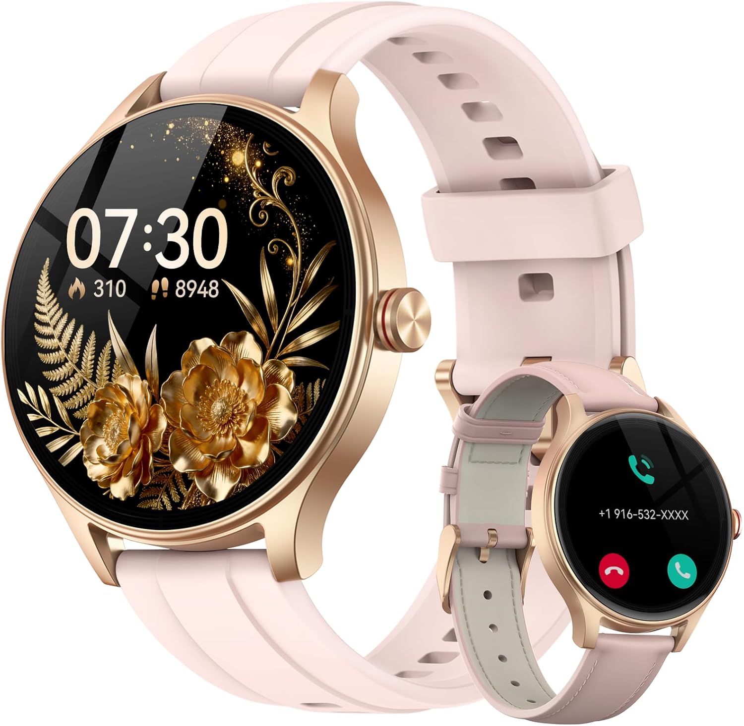 Smart Watches for Women Men Answer/Make Call, 1.8" Alexa Built-in Fitness Tracker, 24H Heart Rate, Blood Oxygen, Sleep, IP68 Waterproof, 100 Sport Mode Smartwatch for Android iOS Phone Gifts, Pink