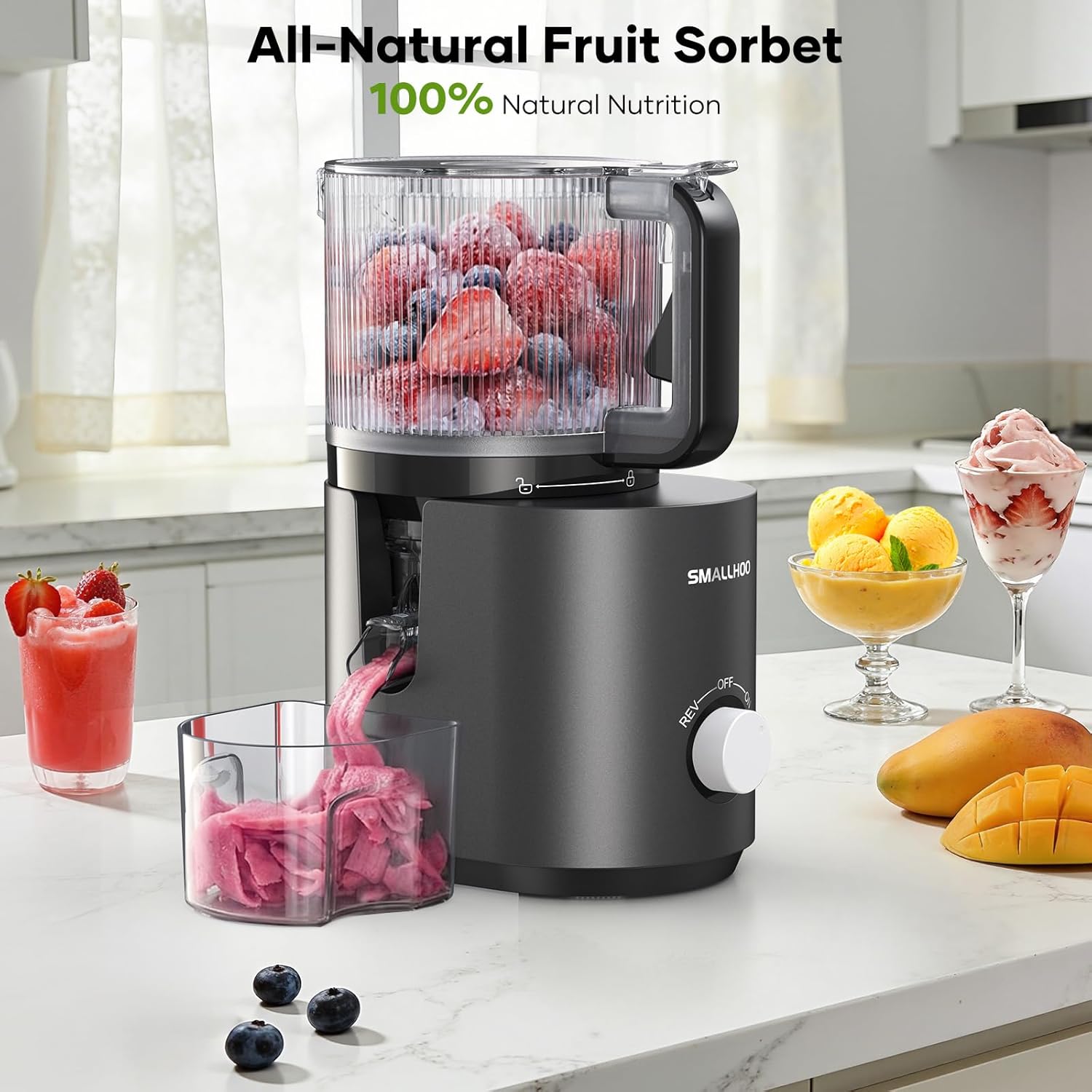 3-in-1 Cold Press Juicer, 7" Extra Large Chute Masticating Extractor, 120oz Capacity Juice Machine, Creamy Nut Milk & Natural Sorbet, Easy to Clean, High Yield, for Whole Fruits & Vegetables, White