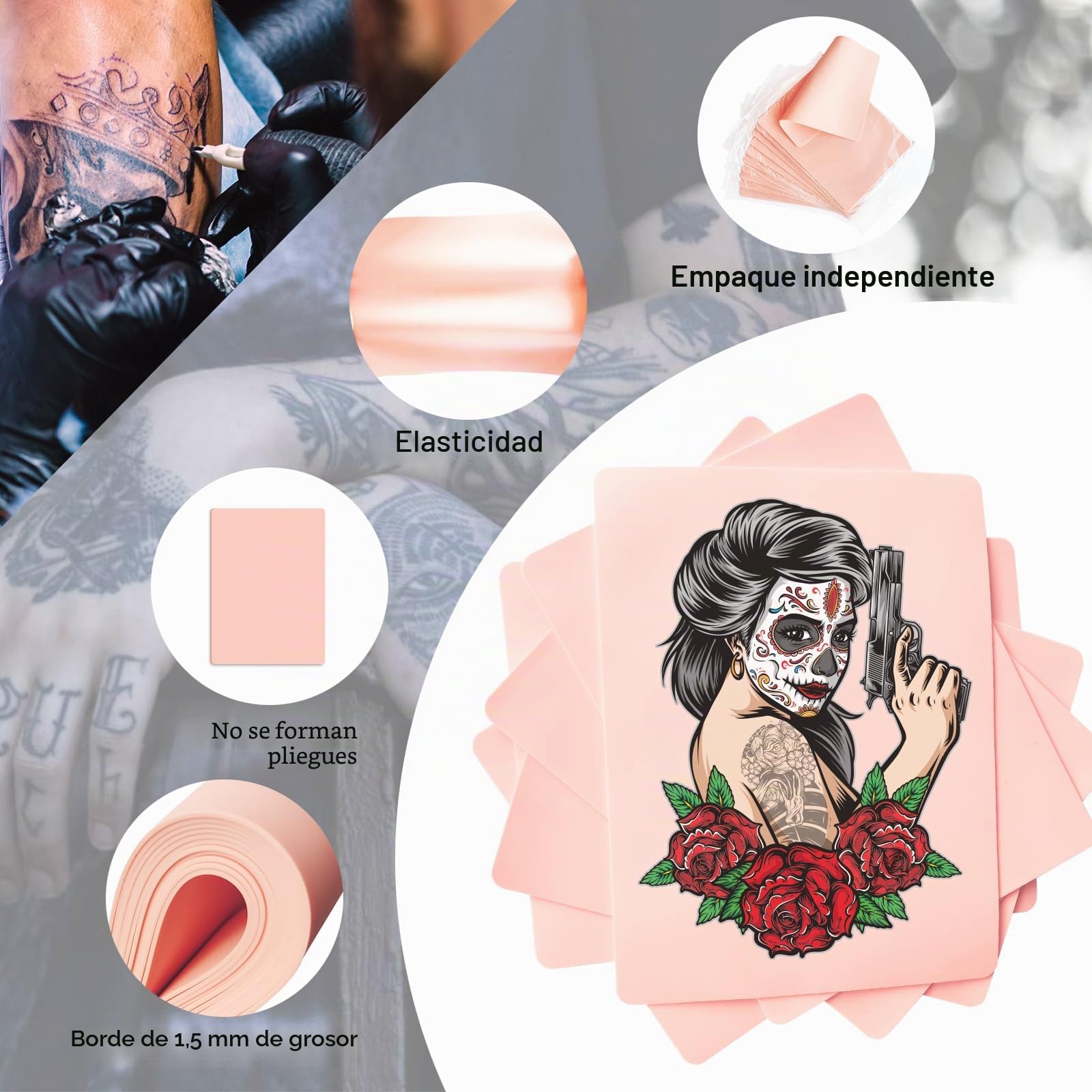 10 Piezas Piel Sintetica Tatuaje, de Doble Cara para el Kit de Tatuajes, Profesional es Adecuada para Práctica-14,5 cm * 19 cm * 1,5mm