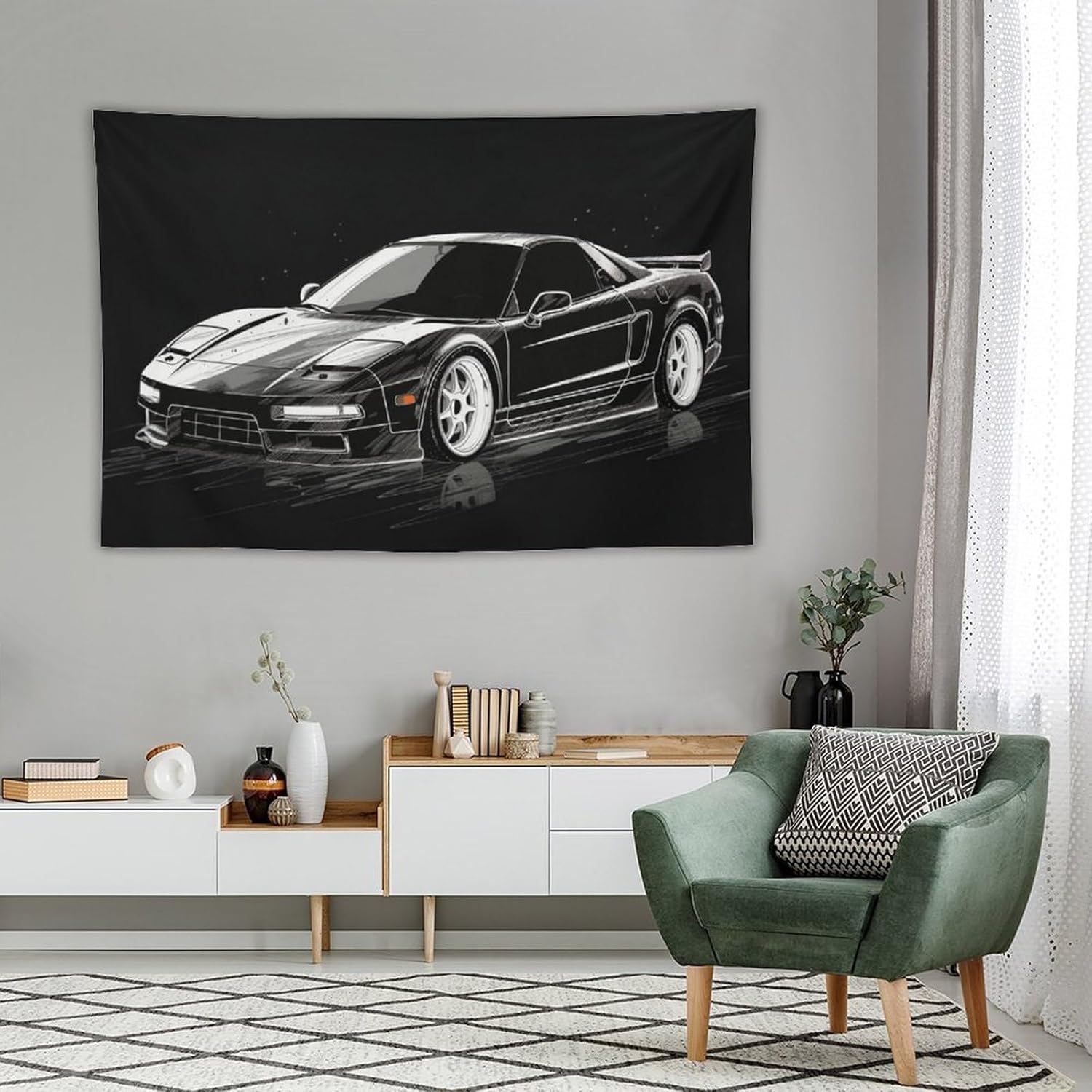 FeoYoed Tapestry Wall Hanging Aesthetic Decoration For Bedroom Living Room Wall Art Tapestries Japanese Jdm Car Nsx Black Cool Handsome. 60"x90"