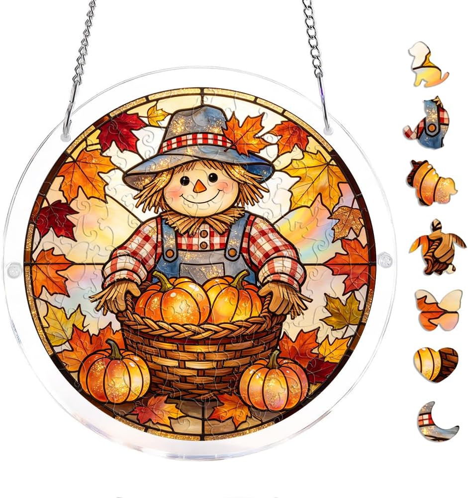 7.48 in Acrylic Suncatcher Puzzle, Stained Soccer Ball Ice Fire Contrast