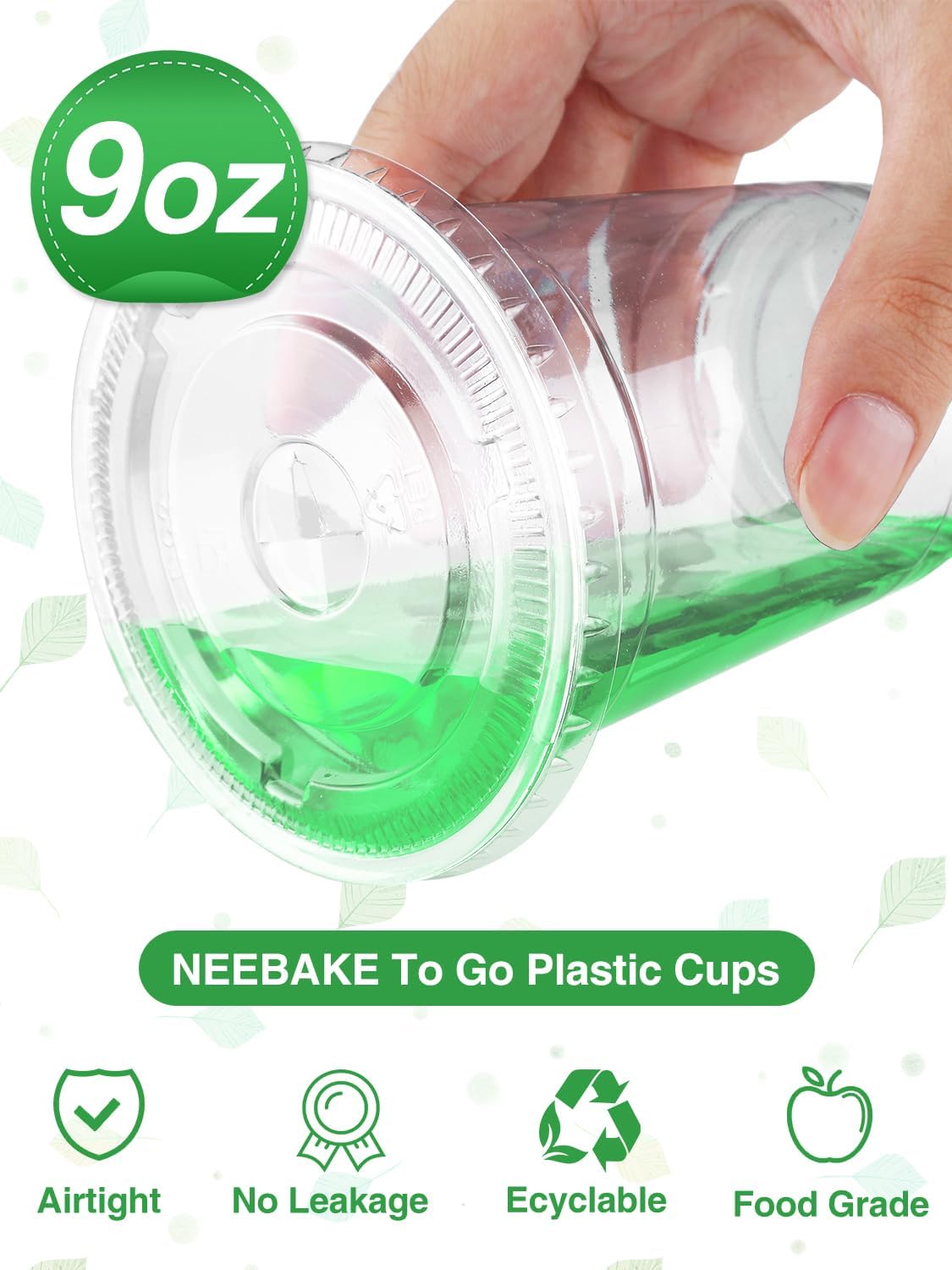 NEEBAKE 150 Sets 9 oz Disposable Plastic Cups With Lids - Clear Drinking Cups, Plastic Cups for Ice Coffee, Smoothie, Cold Drinks