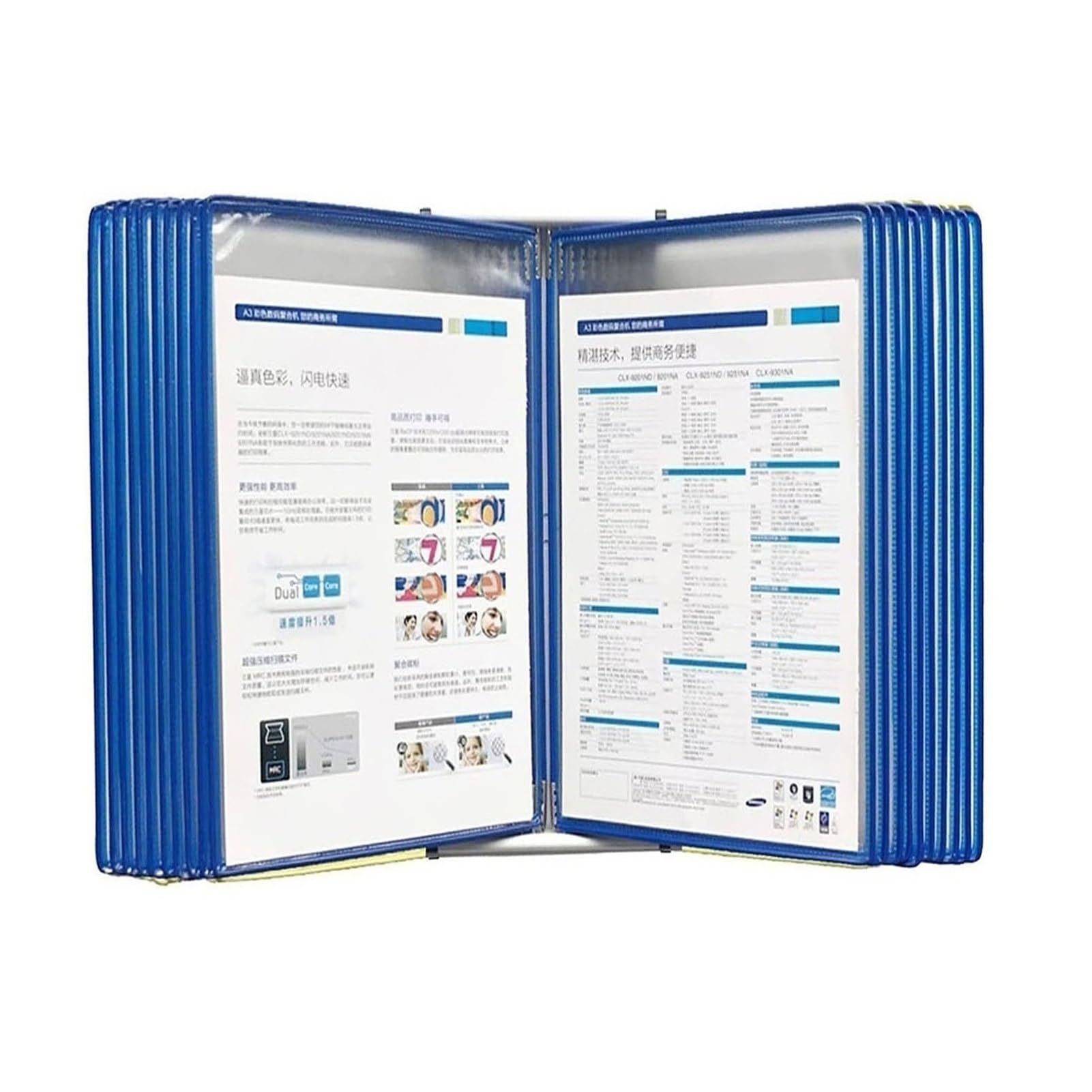 HTTGDGDH Page-Turning Folder, Metal 20 Display Pockets, Letter-Size, Space Saving Desktop Reference Organizer, Color Flip,Blue-20 pages