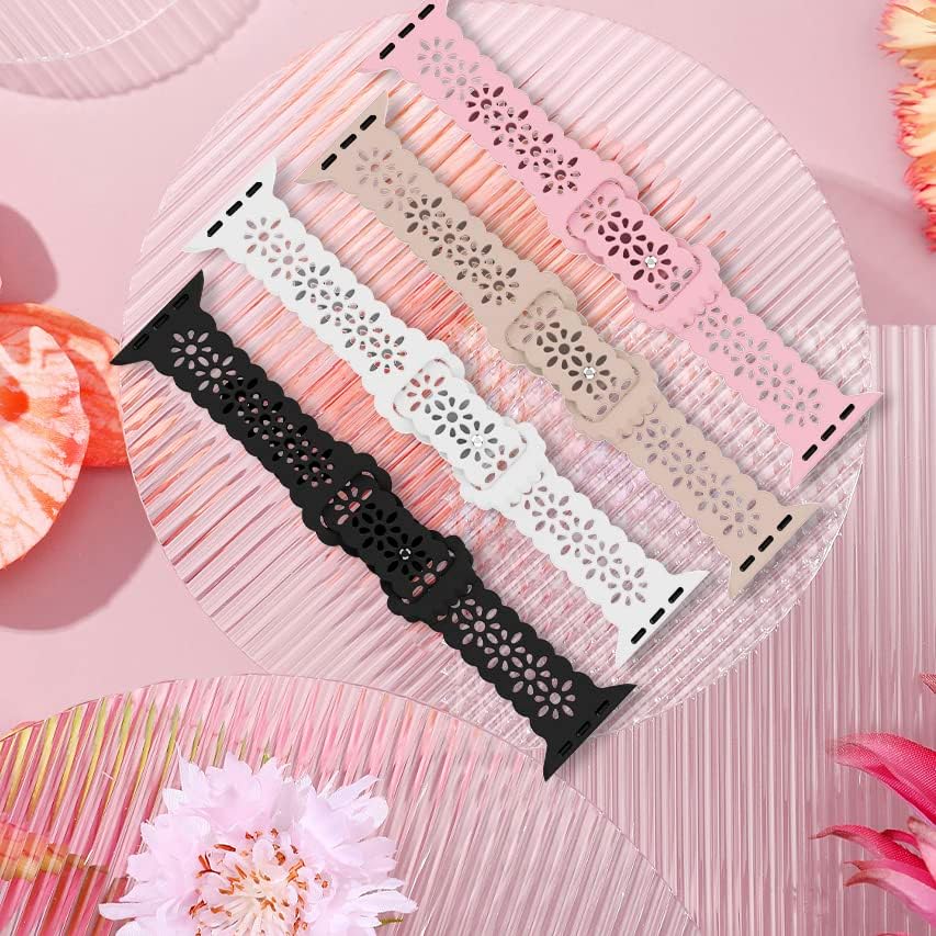 Miniatura 5 de Correa de silicona de encaje compatible con Apple Watch Band 1.496 in 1.575 in 1.614 in 1.654 in 1.732 in 1.772 in, correa delgada hueca suave