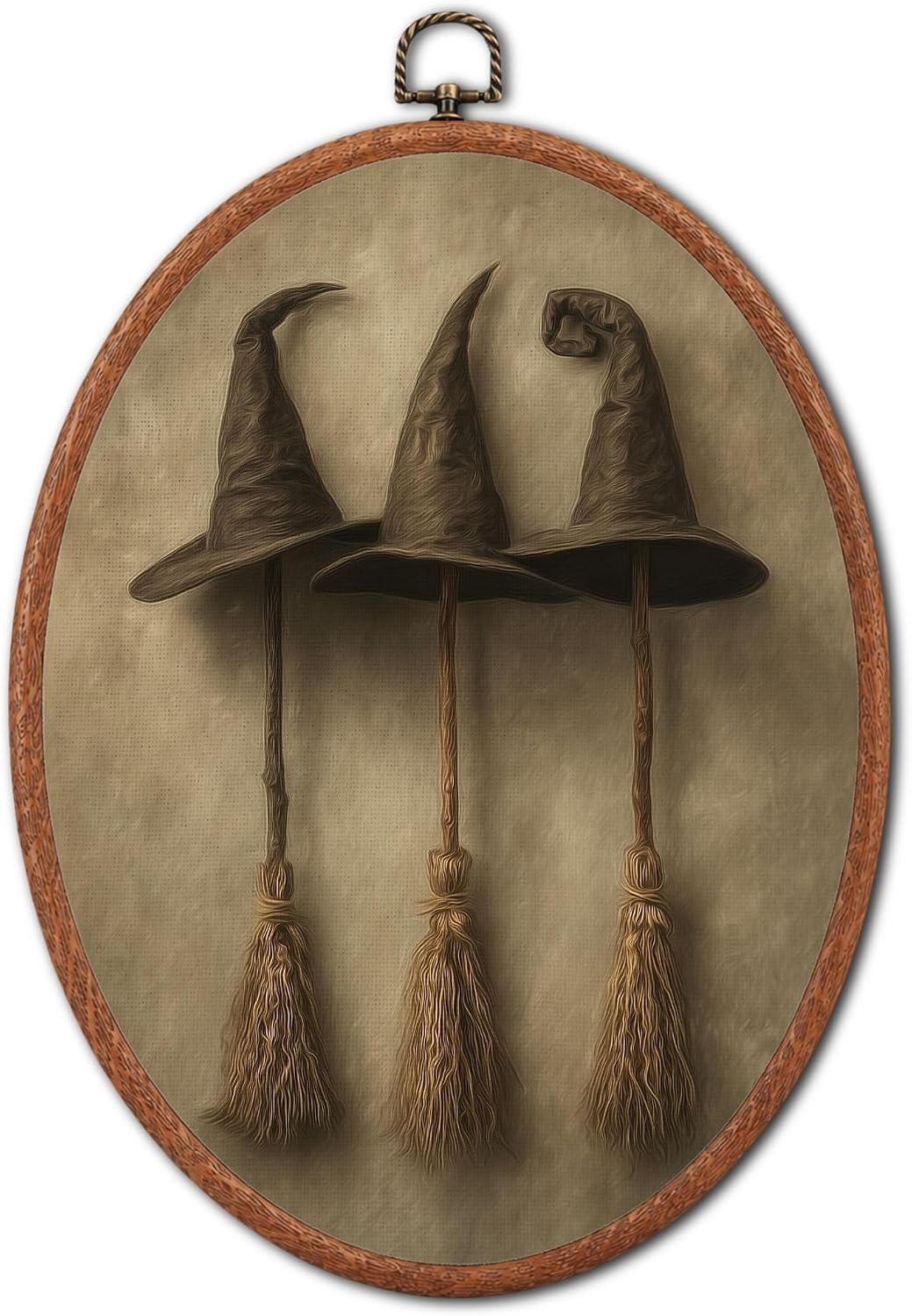 Vintage Witch Hats Broom Gothic Halloween Wall Art Framed Decor Accent Home
