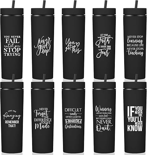 Tioncy 10 piezas de regalos de agradecimiento a los empleados, regalo de agradecimiento a granel, vaso de 16 onzas mate inspirador con tapa y popote