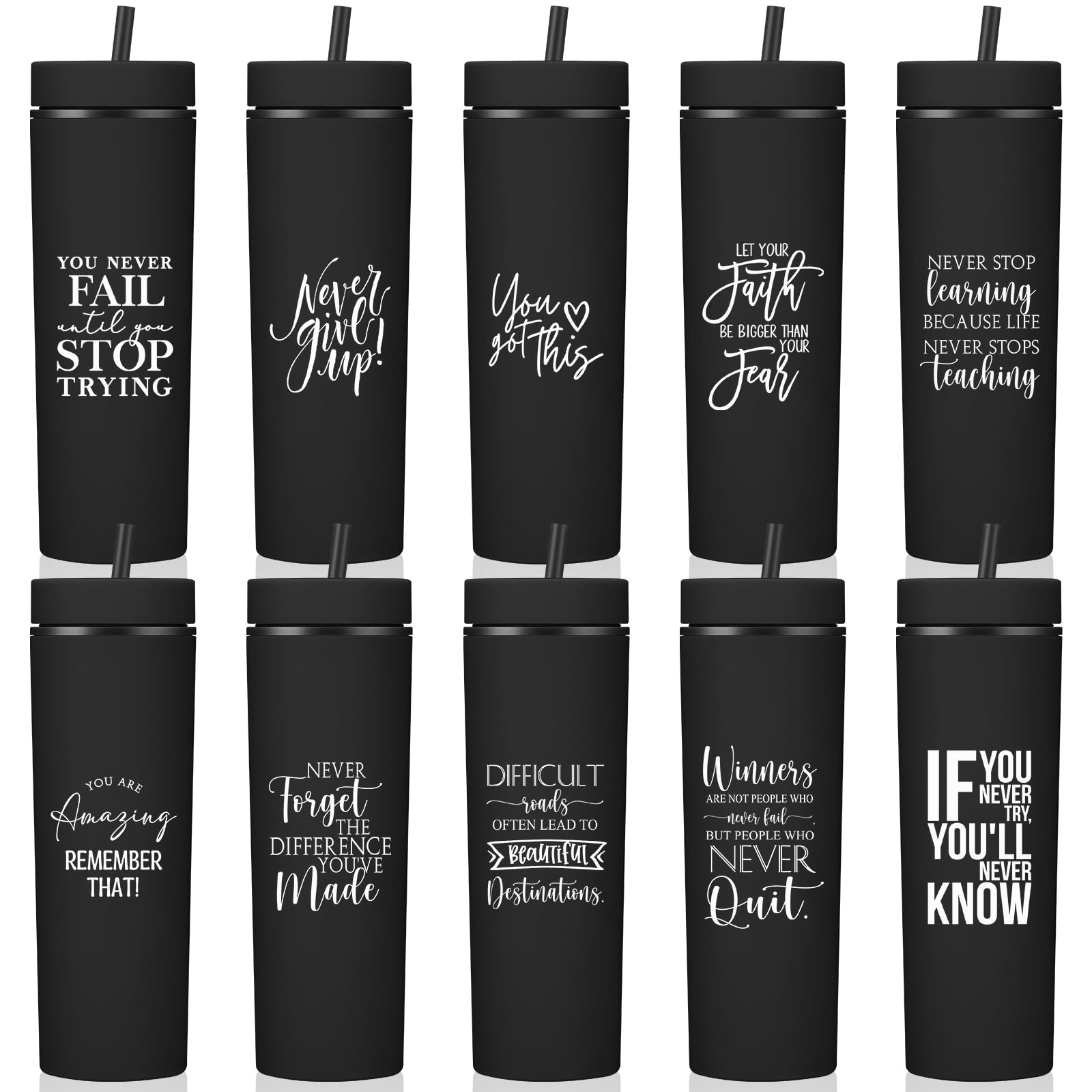 Tioncy 10 Pcs Employee Appreciation Cup Bulk Thank You Gift 16oz Matte Inspirational Skinny Tumbler with Lid and Straw for women men Students Graduation Teacher School Counselor Coworker Team(Black)
