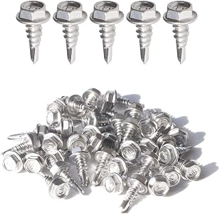 IMScrews 50pcs #10 x 1/2" Stainless Hex Washer Head Self Drilling Screws, 410 Stainless Steel Full Thread Sheet Metal Tek Screws