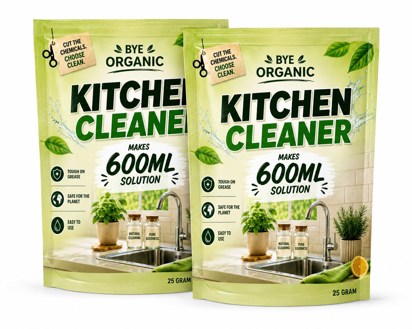 Kitchen Cleaner Spray Kit | 2 Sachets Make 1.2 Litre Cleaning Solution | Reusable Spray Bottle Included | Powerful Grease & Oil Remover for Kitchen Surfaces (Only Refill Pack)-image-19