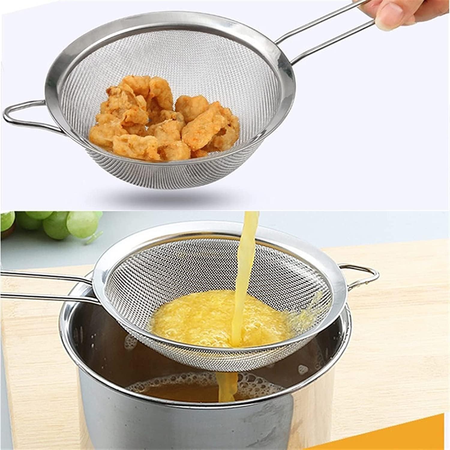 sieves ，Sifter Stainless Steel Wire Fine Mesh Oil Strainer Flour Colander Sieve Sifter Pastry Baking Tools Kitchen Accessories Sieve(White)