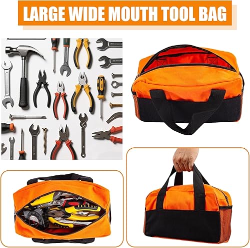 Miniatura 3 de Pequeña bolsa de herramientas, bolsa organizadora de herramientas, bolsa de lona de boca ancha, para garaje, taller, mejoras del hogar y viajes,