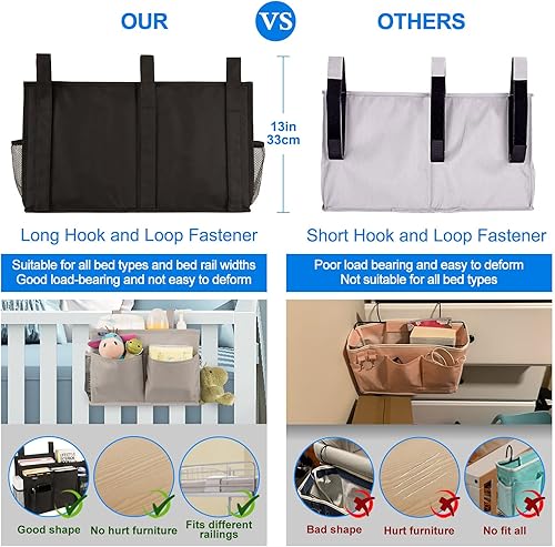 Miniatura 106 de Surblue - Organizador de cama colgante para mesita de noche, bolsa de almacenamiento, bolsillo para literas y camas de hospital, dormitorios Z-Zebra