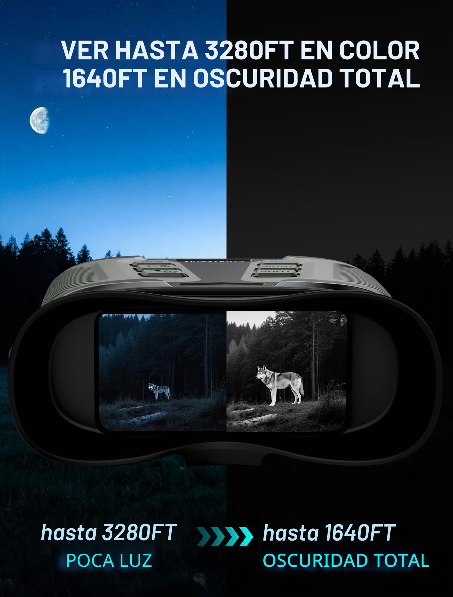 Binoculares de Visión Nocturna 4K, Alcance de 1000 m, Zoom Digital 8×, Pantalla de 3,2″, Batería 4000 mAh & Tarjeta de 32 GB Camping, Caza, Seguridad & Observación de Vida Salvaje