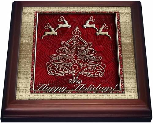 3dRose Salvamanteles de renos y árbol de Navidad con azulejos de cerámica, 8 x 8 pulgadas, marrón