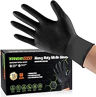 Treego 10 Mil Heavy Duty Nitrile Gloves Large - Diamond Grip Texture, Latex-Free Disposable Mechanic Gloves for Garage, Auto Repair, Industrial Work - 50 Pack