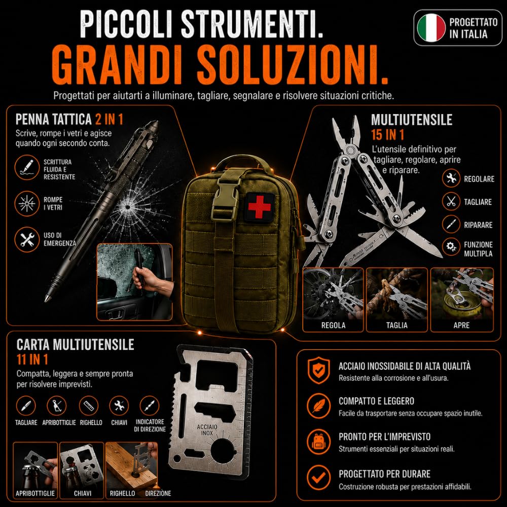 Kit di sopravvivenza UE 2025 con zaino, astuccio per farmacia e torcia, copertura termica sopravvivenza, coltello da sopravvivenza militare professionale, ascia, medicazioni, fischietto e bussola
