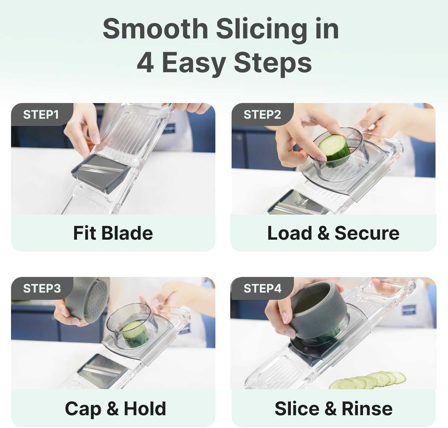 ZKIRON 6-in-1 Mandoline Slicer for Kitchen - Easy to Use Vegetable Chopper & Compact Julienne Slicer with Safe Guard & Crystal Clear Body - Handheld Food Slicer Cutter for Healthy Salad, Potato, Onion