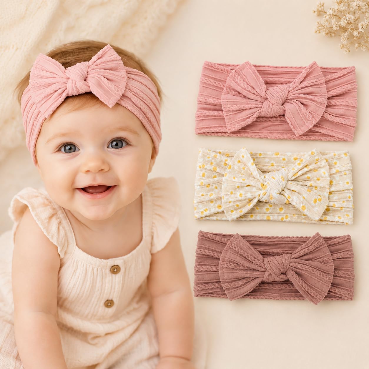 Baby-Stirnband für Mädchen, florales Schleifen-Stirnband, Turban-geknotet, elastisch, weich, für Neugeborene, Kleinkinder, Haarschmuck