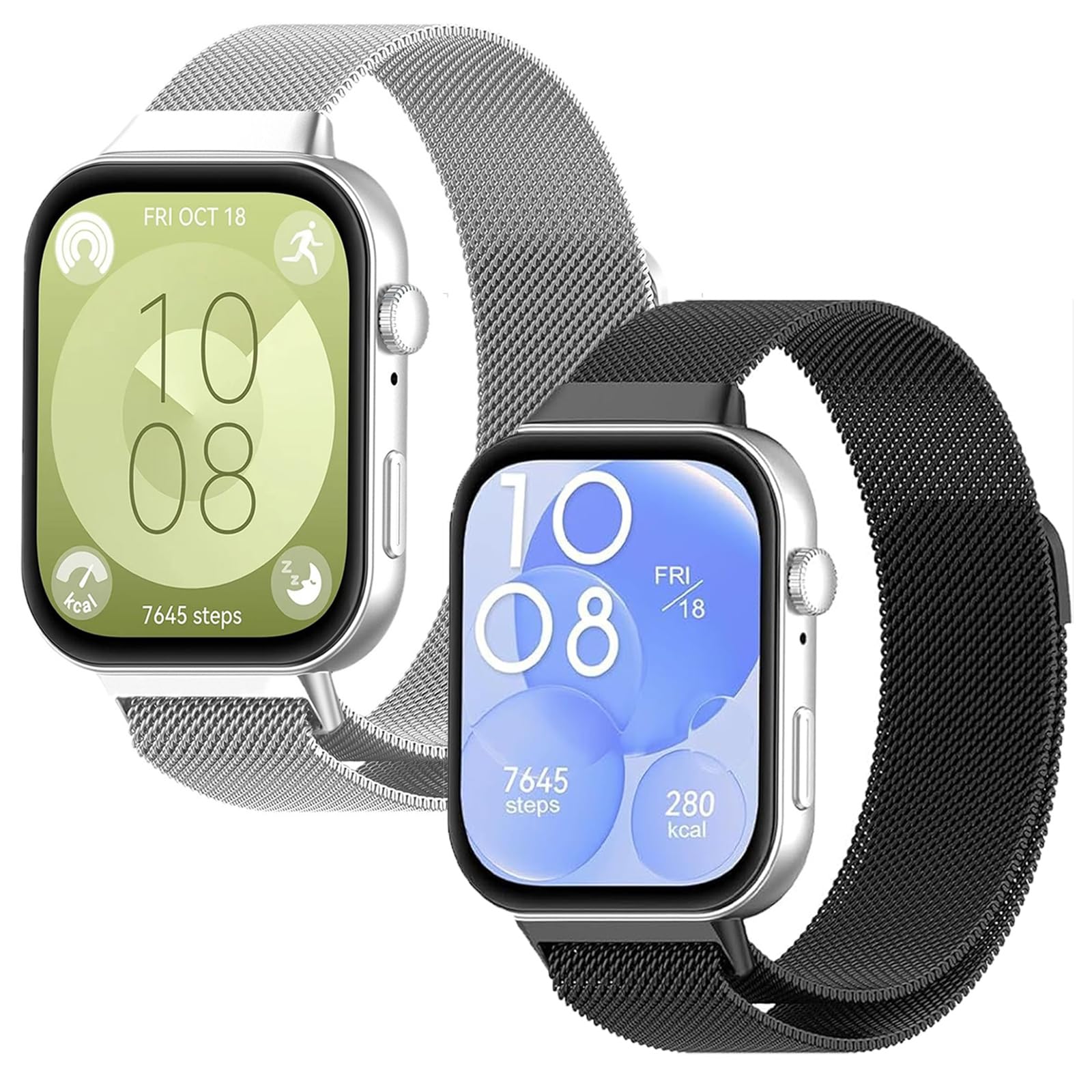 2 PCS Replacement Bands Compatible with Huawei Watch FIT4 Pro/ FIT3, Magnetic Loop Strap, Stainless Steel Wristbands Classic Business Style Metal Mesh Wristband (Black+Grey)