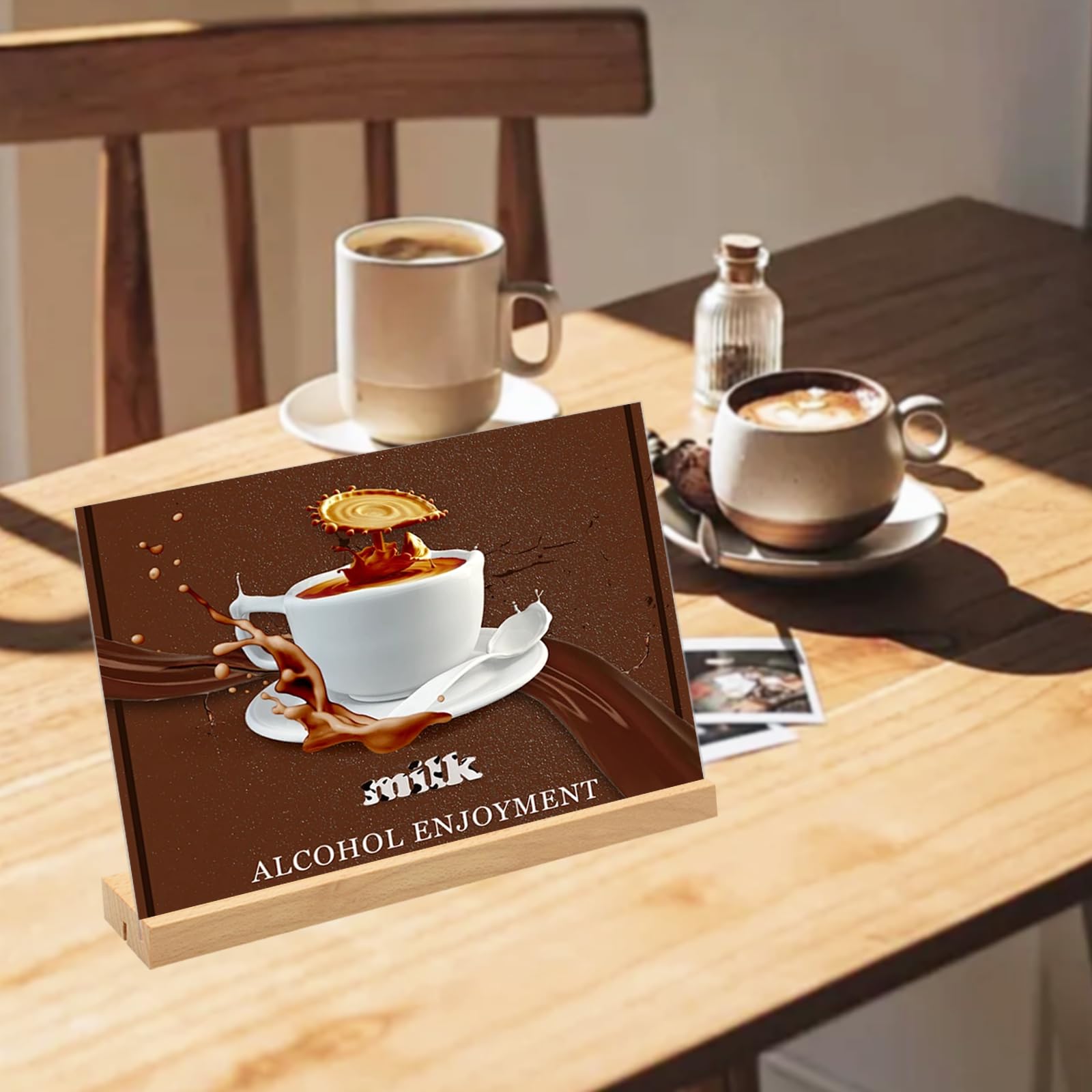 3 Pièces Présentoirs de Table A4, A4 Horizontaux Acrylique Double Face Porte Menu, Forme L/T Support Affiche Plaque avec Pied en Bois, Support de Table pour Exposition Café Bureau-297 x 210 mm