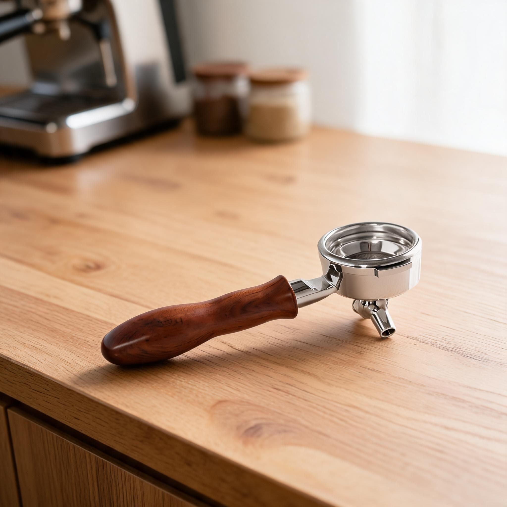 Juego de portafiltros Naked de 58 mm para máquinas de café espresso Sage incluyendo para barista Pro para bambino Plus - Cesta de filtro no presurizada con mango de madera, diseño sin fondo, 22,5 cm