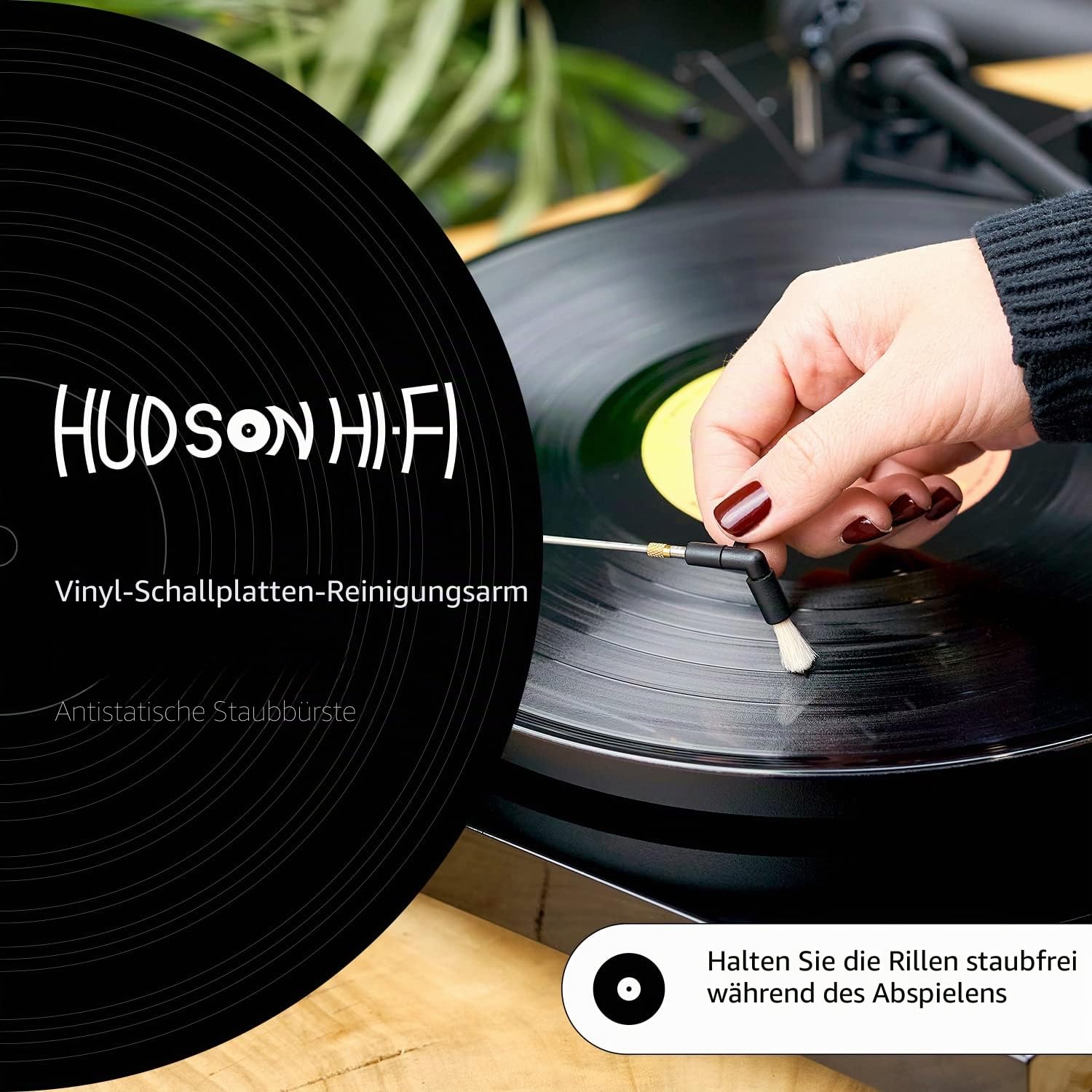 Hudson Hi-Fi Schallplattenreiniger Antistatische Bürste - Schallplattenreinigung Arm Bürste Reiniger Antistatische LP Reinigungsbürste - Plattenspieler Reinigung Schallplattenbürste transparent