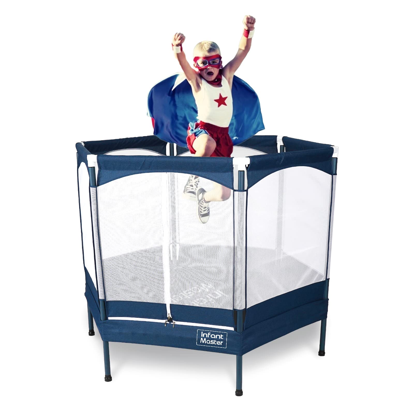 Infant Master Recreational Trampoline, Trampoline for Students，Small Trampoline with Safety Enclosure Net, 4.16FT, Heavy Duty Frame with High Elasticity, Triple Zipper Design, Indoor & Outdoor, Blue