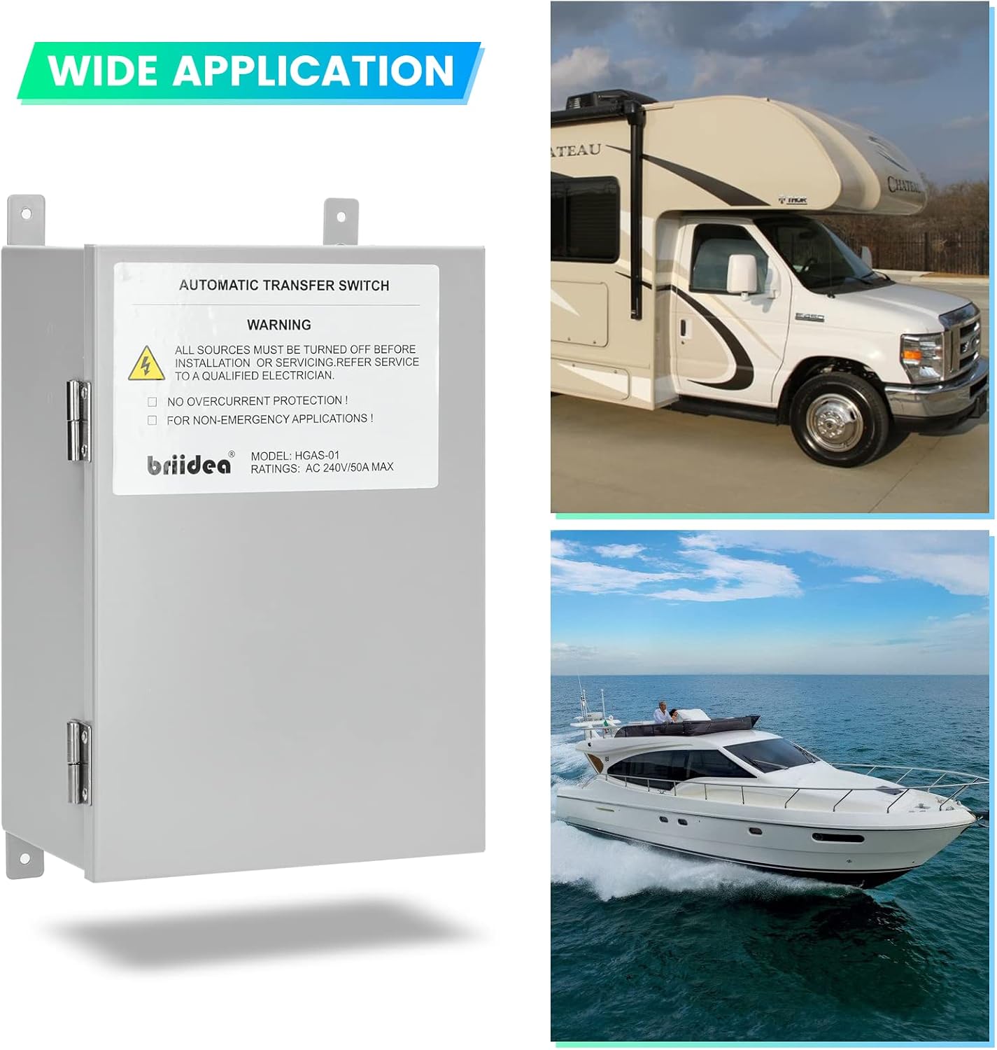 Briidea RV Automatic Transfer Switch 50A 240VAC for RVs and Speedboats