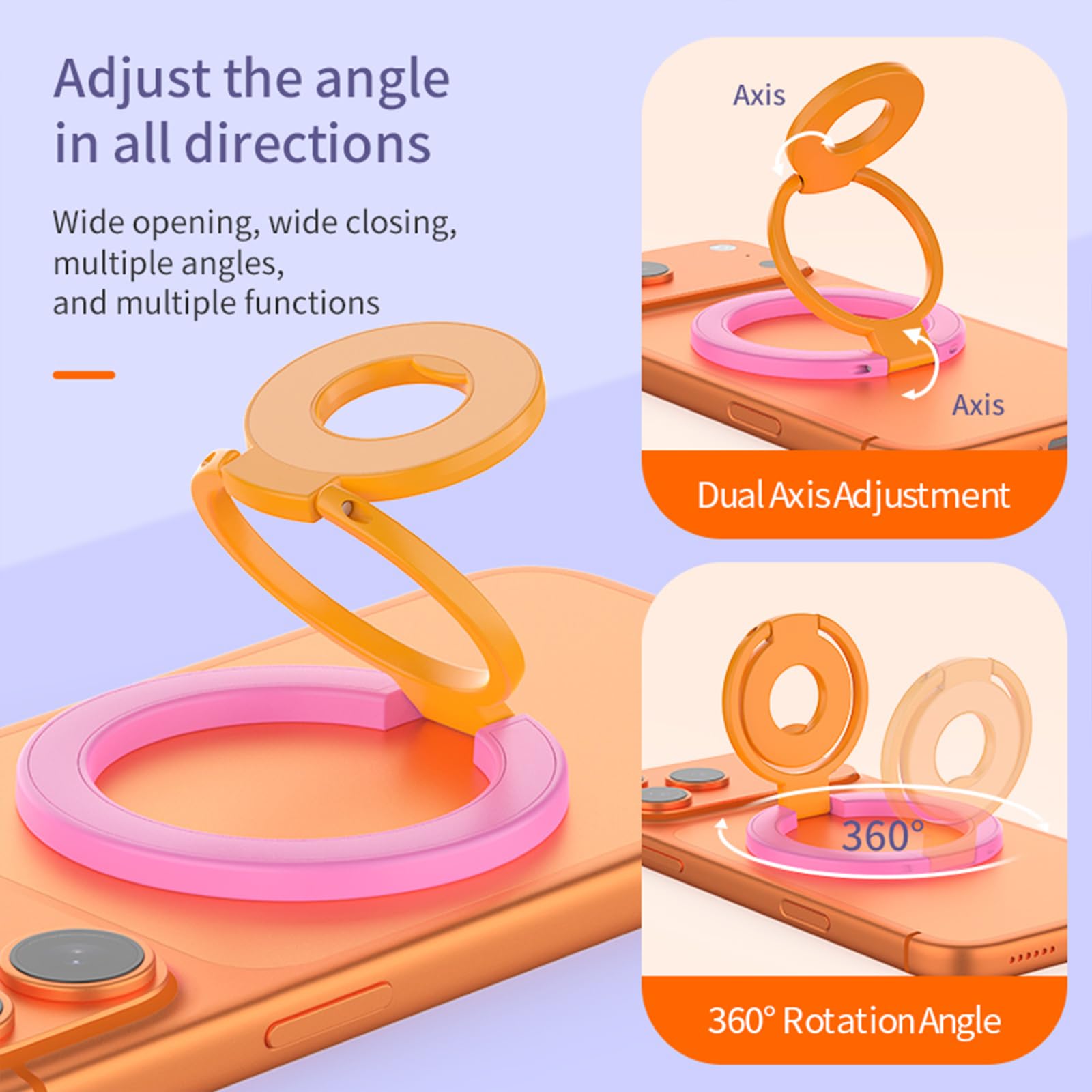 Ysnzaq Supporto ad Anello Magnetico Telefono per MagSafe, Supporto Magnetico Bifacciale Rotazione a 360°, Portacellulare Magnetico con Anello Metallico per iPhone, Samsung Android Viola Rosa