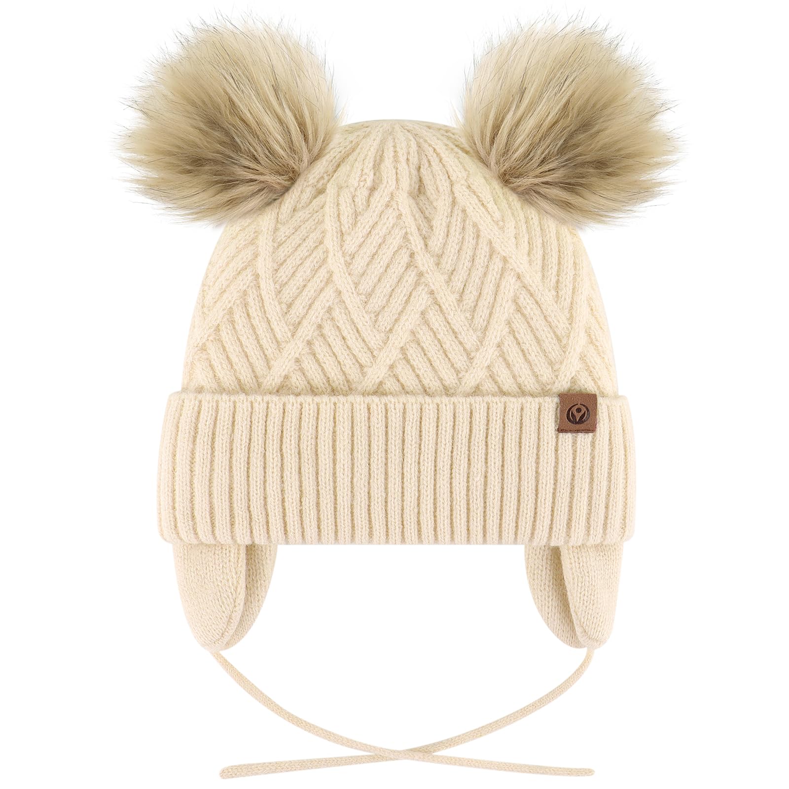 Toddler Winter Hat, Earflap Fleece Lined Pom Pom Beanie Kids 1-12T