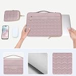 MOSISO 360 Protective Laptop Sleeve 13-13.3 inch, Compatible with MacBook Air 13 M2 M1, Compatible with MacBook Pro 13/14, Wavy Quilted Side Open Bag with Horizontal Pockets&Small Case, Pink