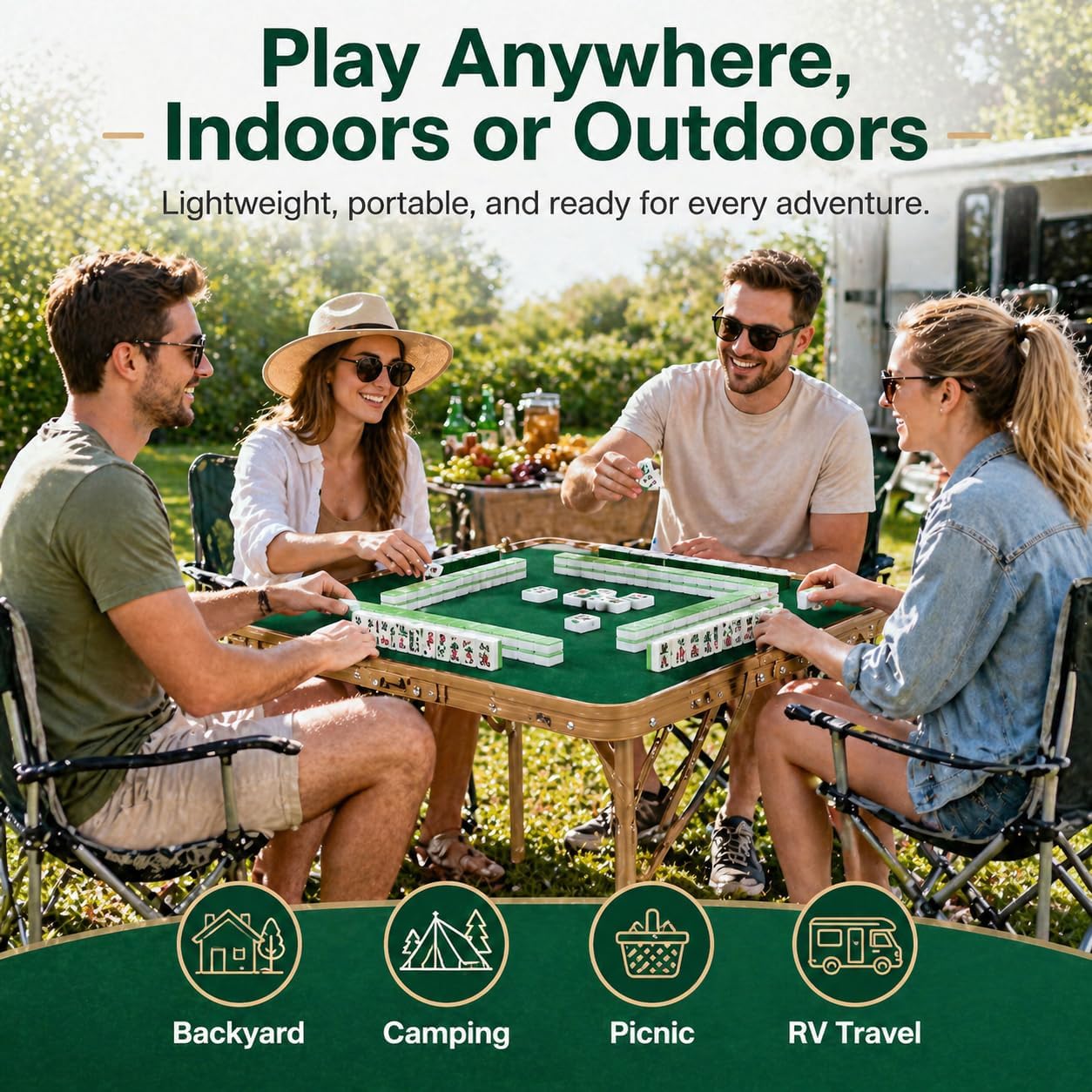 Folding Mahjong Table, 27.6" x 27.6" Portable Mahjong Game Table with Green Felt Surface, Aluminum Alloy Foldable Frame, Indoor Outdoor Table for Mahjong, Cards, Dominoes & Board Games