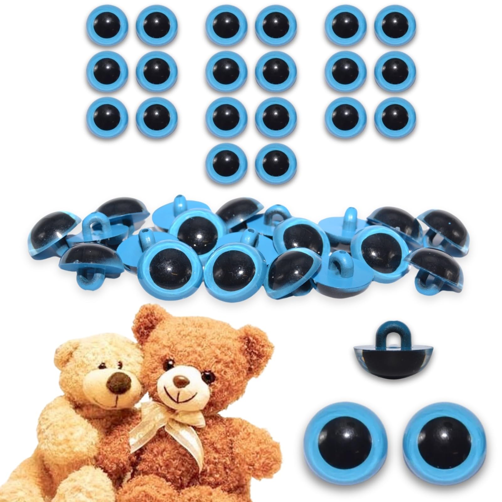 celloexpress 15mm Blue Sew On Eyes - 10 Pairs - Half Round Button Eyes for Teddy Bear Animal Soft Toy Making โ image 1