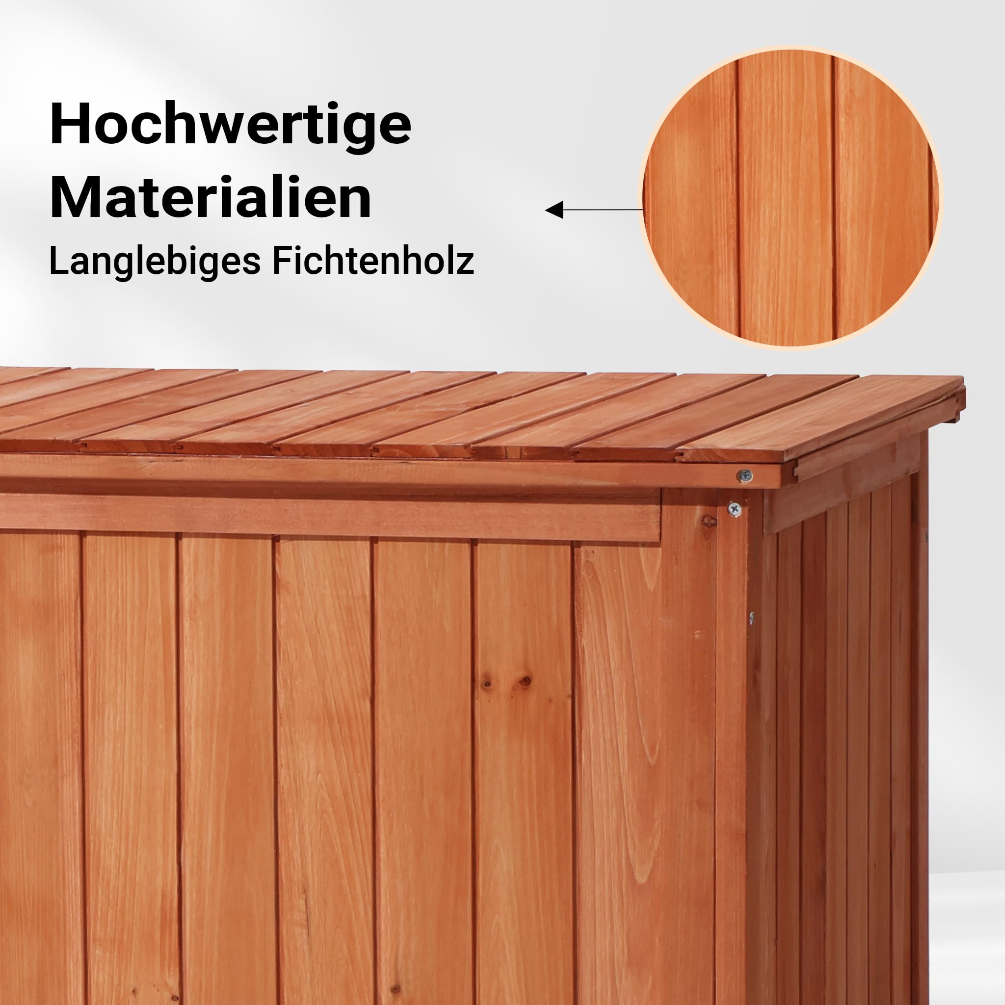 Wiltec Gartenbox aus Holz 127 x 55 x 60 cm Aufbewharungsbox mit Deckel Gartenschrank für Geräte Spielzeug Kissenbox Auflagenbox Fichtenholz
