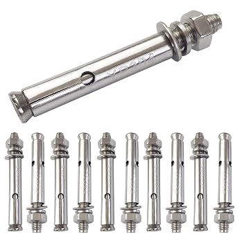 10 Pack M6x60mm Expansion Bolts Anchor Bolt 304 Stainless Steel External Hex Expansion Screw Bolt Sleeve Anchor Fastener Wall Concrete