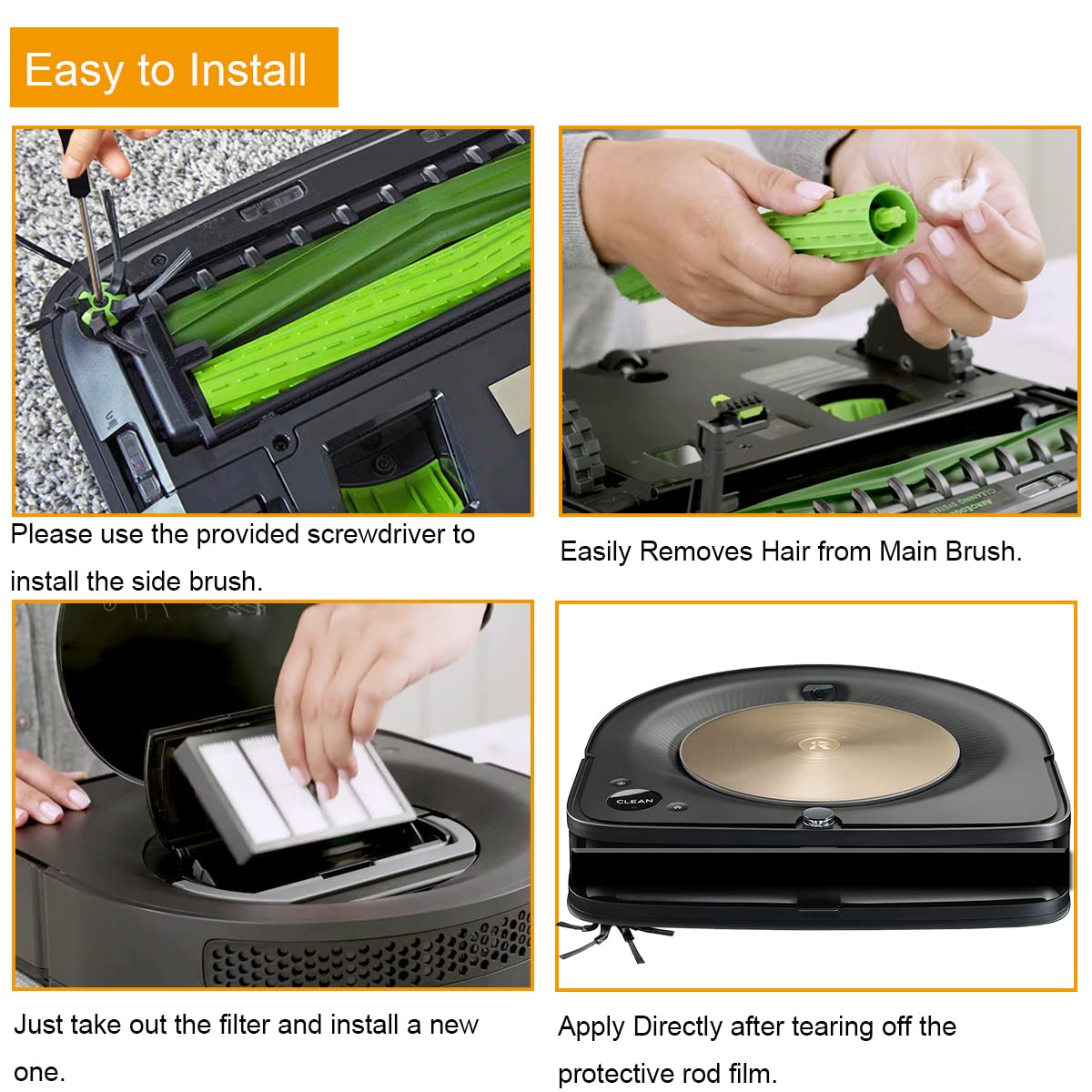 Kit Pièces Rechange Roomba S9/s9+ DingGreat - 2 Filtres, 4 Brosses Latérales, 2 Sacs, Brosses Caoutchouc