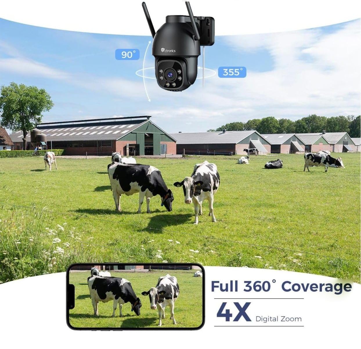 Ctronics2.5K 4MP 3G/4G LTE Telecamera con Sim Esterno, PTZ IP Videocamera Sorveglianza, Visione Notturna a Colori, Rilevamento Umano, Tracciamento Automatico, Audio Bidirezionale, Bianco (Nero)