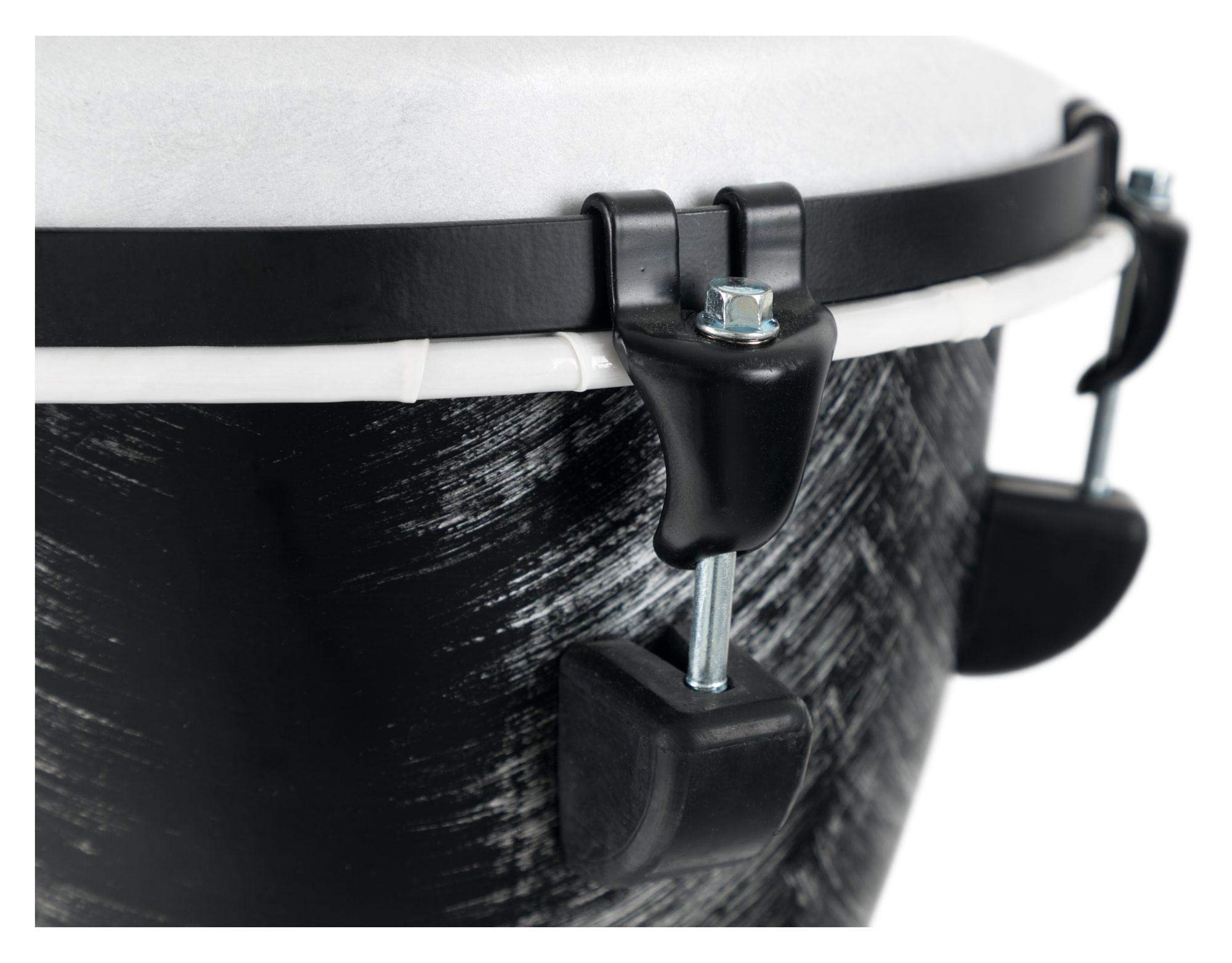 XDrum Djembe 10" Silver Brush Bag Set (aus PVC gefertigt, 6 Stimmschrauben, Kunststoff-Fell mit Natur-Optik, Höhe: 50cm, im Set inkl. passender Rucksacktasche für Transport und Aufbewahrung)