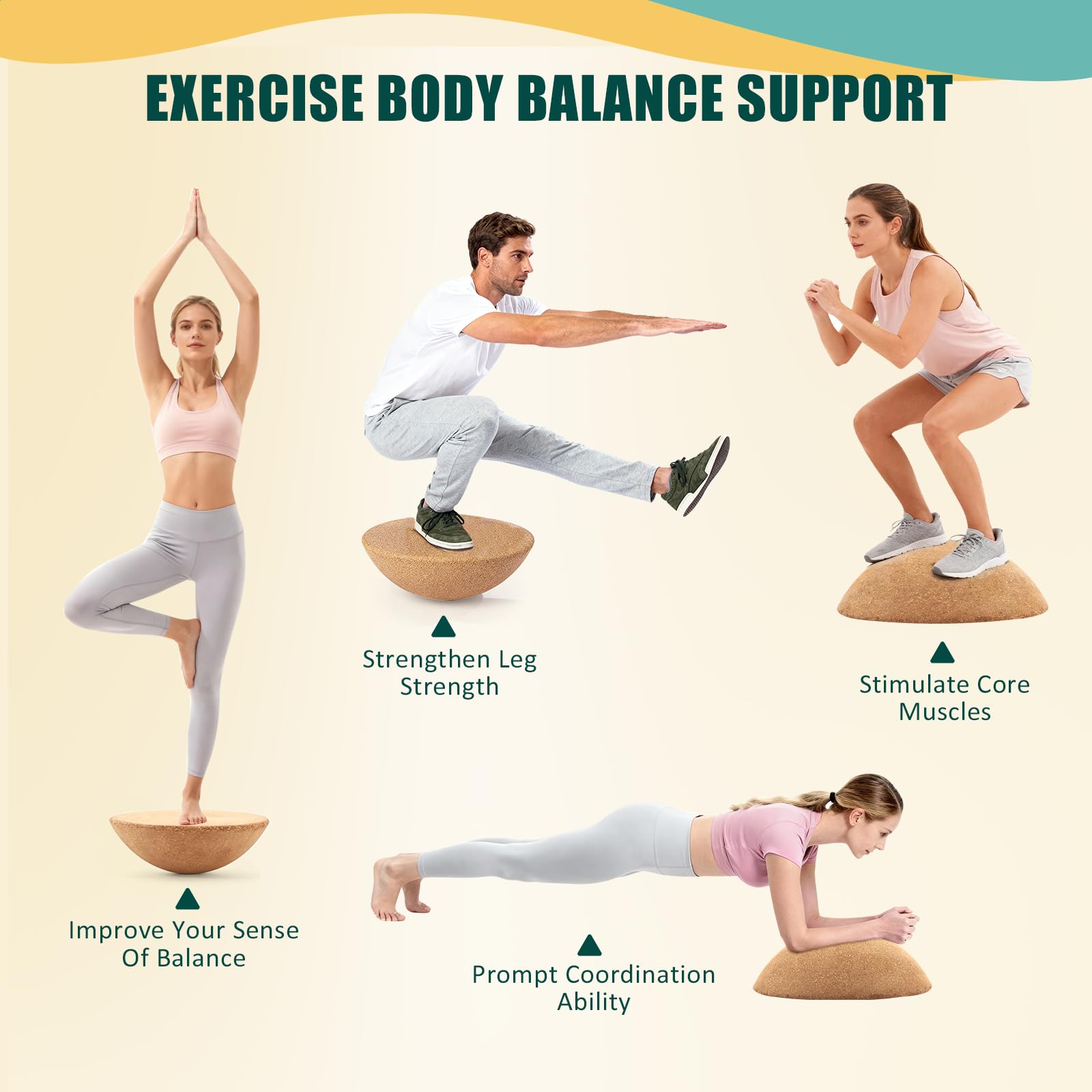 Balance Board Professionale in Legno, Yoga Balance Ball 30 x 10 cm fino a 200 kg mezza palla da ginnastica fitness forza del nucleo, stabilità, tavole