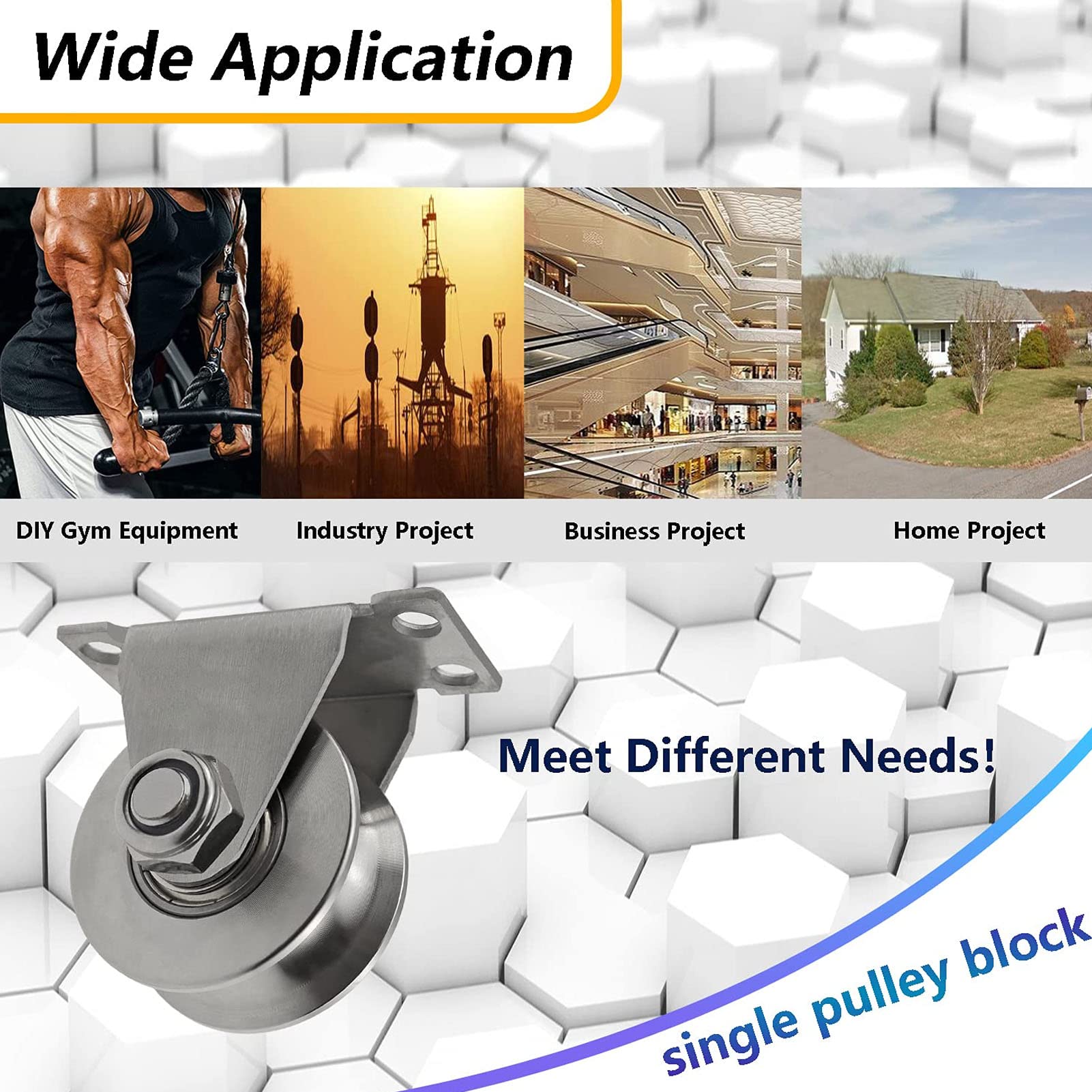 2 Pcs Wheel Pulley,100KG Bearing Quiet Smoothly Stainless Steel Single Pulley Block for Wall Ceiling, Clothes Drying, Sunshade Sails, Hanging Plants