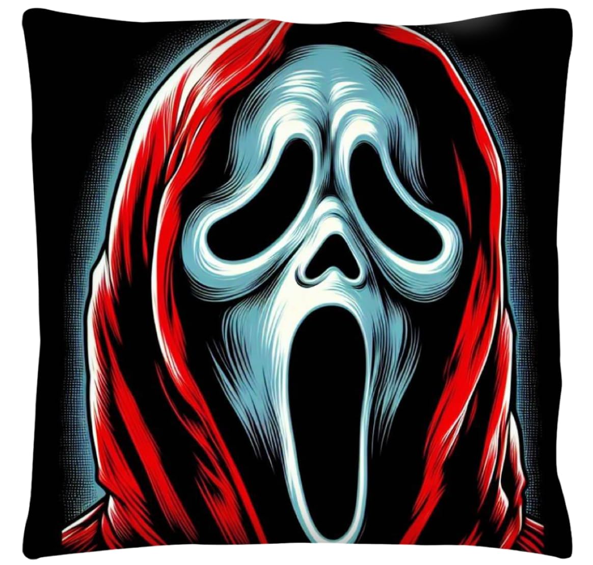 The Beach Stop Black Ghostface Scream Scary Horror Movie Themed Accent Cushion Cover | Unique Home Decor Inspo Gift Idea | 45X45cm 18X18” | Scream And Red