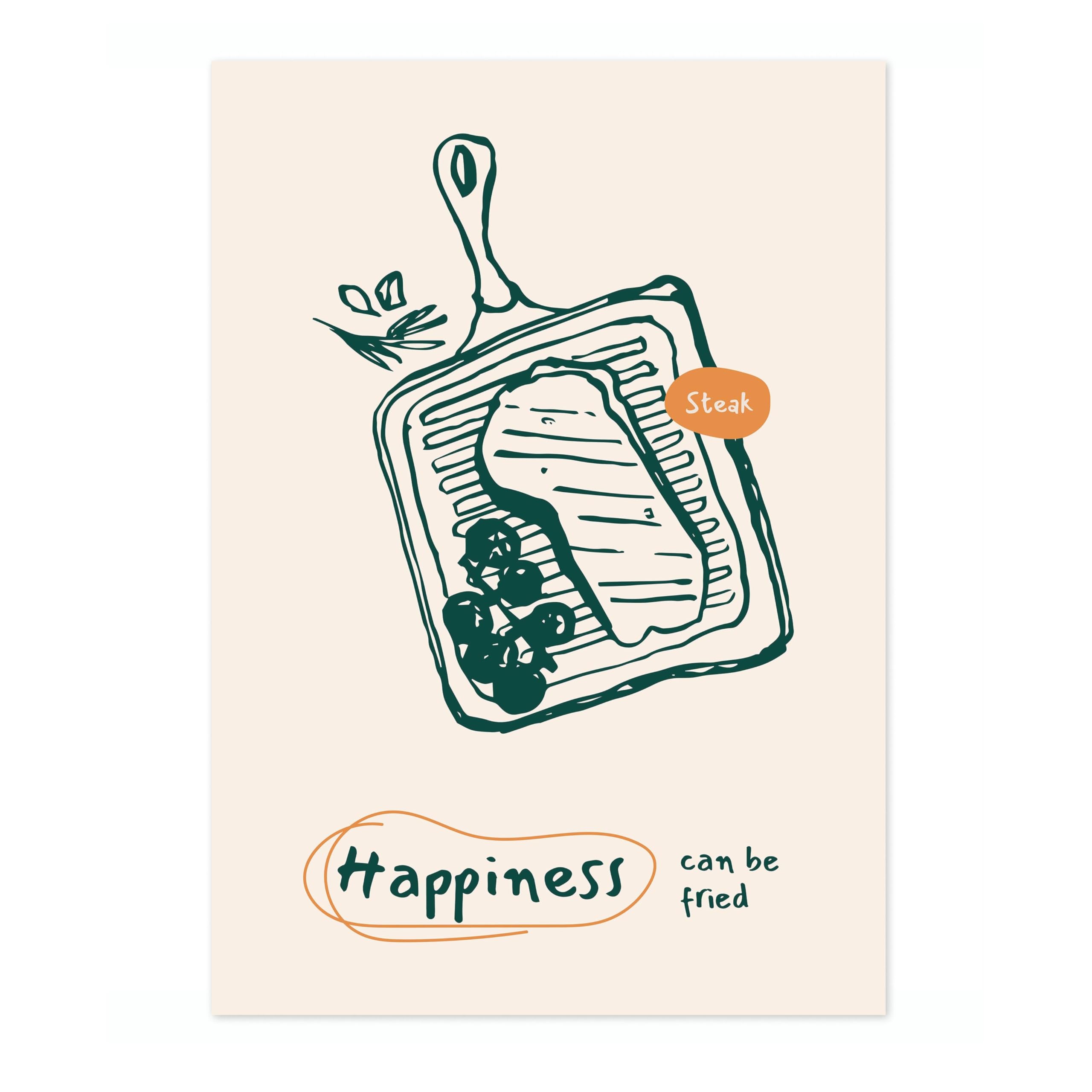 Animato Happiness Kitchen Poster, Cooking Baking Quotes Prints, Kitchen Line Food Illustration Wall Art, Funny Humour Quotes Home Decor, Archival Matte, A4 (Print Only) - 29.7x21cm โ image 1