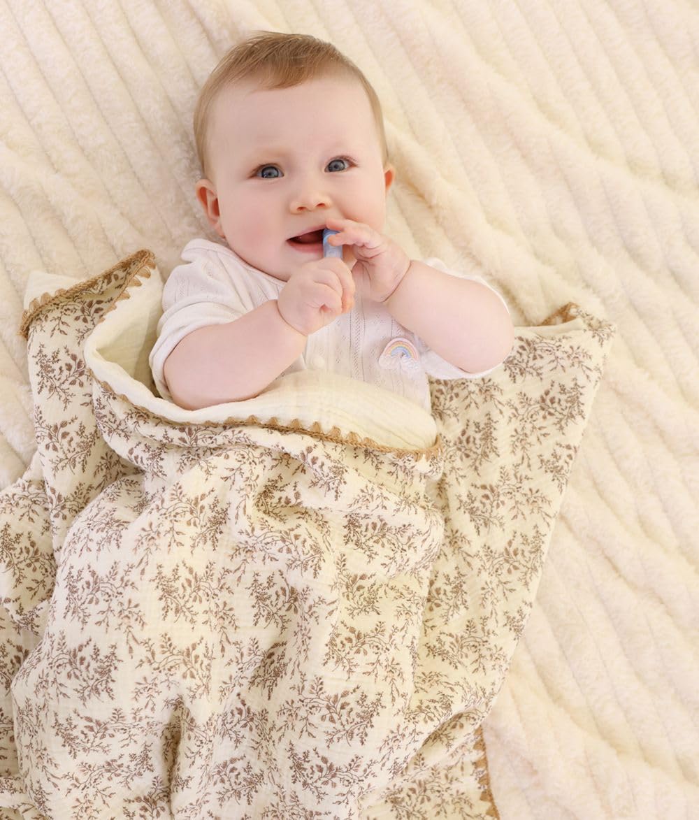 Double Layered 100% Cotton Muslin Baby Blanket Ultra-Soft 40x40 Inch Swaddling Nursery Crib Blanket（Leaves）
