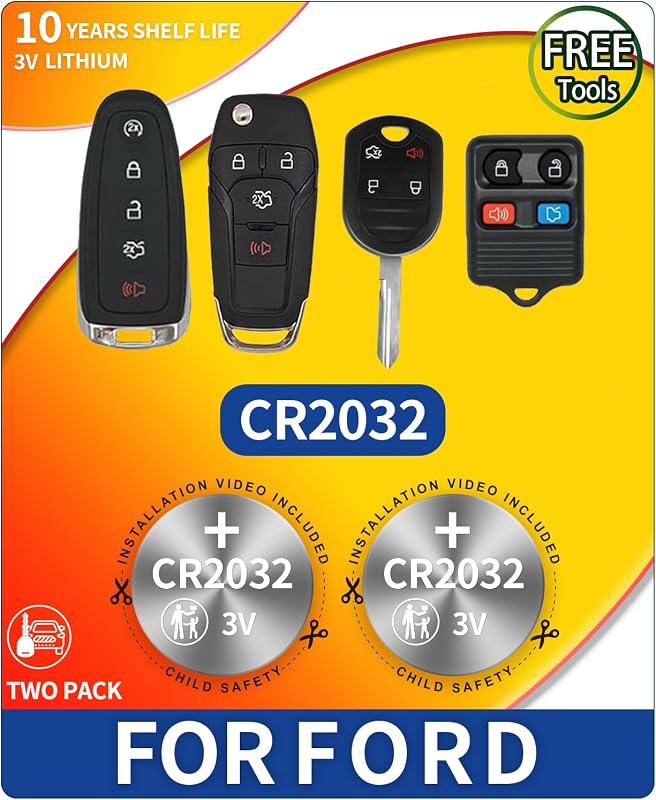 Bateria CR2032 para chave presencial Ford Knmipm com ferramentas – Kit com 2 unidades