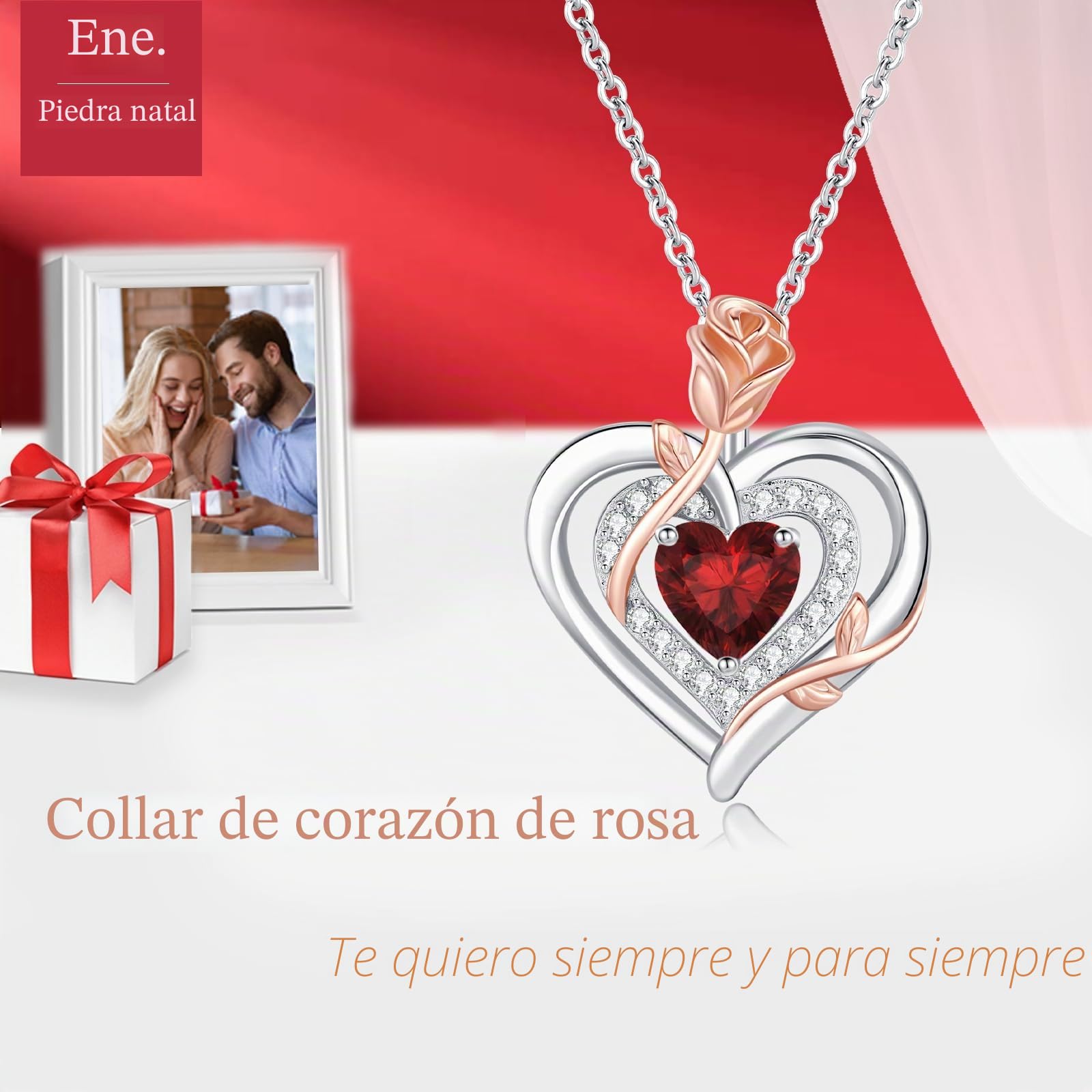 LAVUMO Collar Mujer Plata Doble Corazón Rosa Flor Colgante Regalo Mujeres