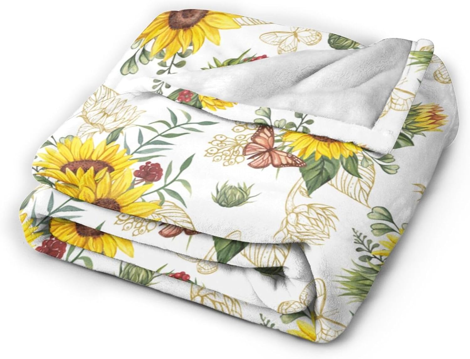 Sunflower Throw Blanket Ultra Soft Butterfly Floral Blanket Cozy Flannel Fleece Bed Blanket Lightweight Fuzzy Plush Flowers Couch Cover Sunflowers Gifts Throw Decor for Women Girls Small 50" X 40" - Image 2