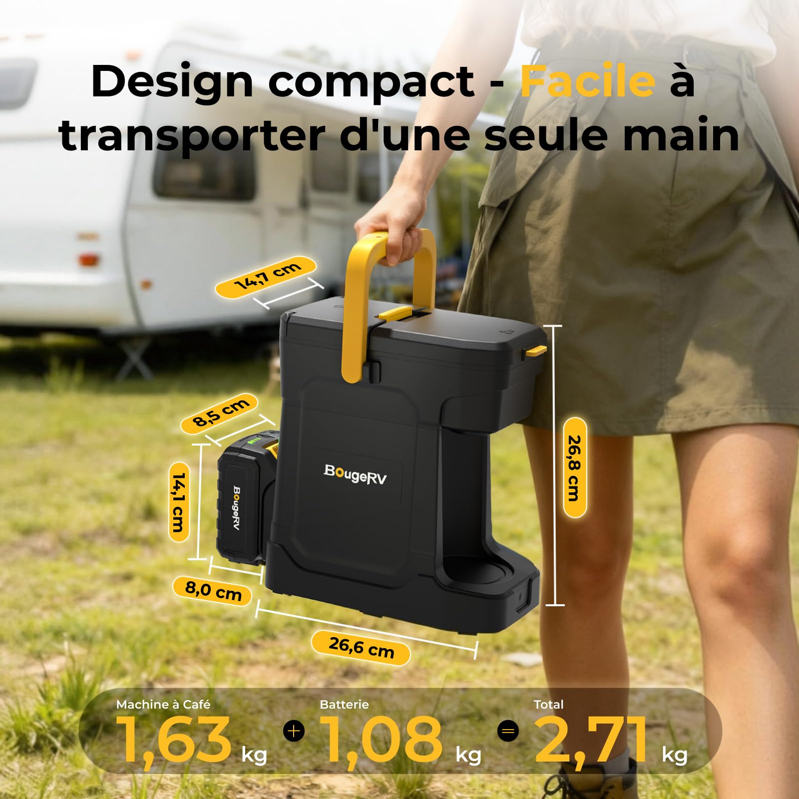 BougeRV Cafetière sans Fil, Batterie 144Wh (8Ah), pour Camping