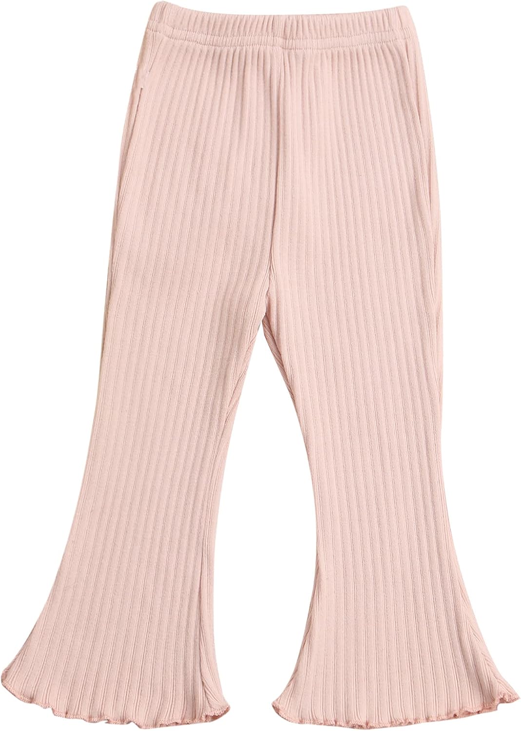 Toddler Little Girls Flare Bell Bottom Pants Elastic Waist Ribbed Knit Stretch Trousers